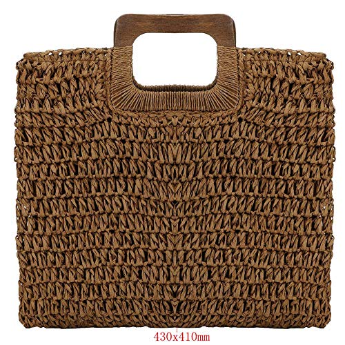 Large Handwoven Straw Bag Travel Shopping Handbag Woven Straw Beach Bag for Women Girls (Brown)