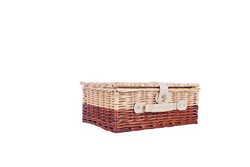 LA Chama Deluxe 4 Person Willow Picnic Basket, 4 Persons Sets, Mobile Ice Pack, Deluxe Plates, Khaki Brown