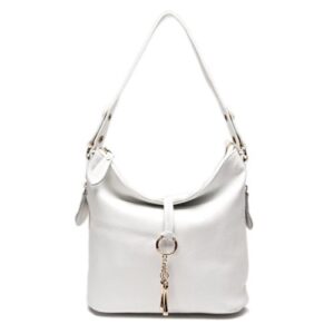 fashion designer women shoulder bag metal tassel real leather tote handbag ladies crossbody (white)