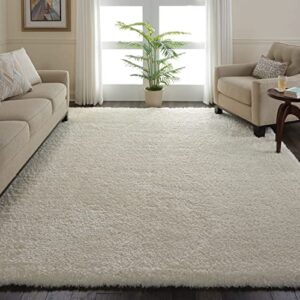 Nourison Ultra Plush Shag Solid Ivory 8'2" x 10' Area -Rug, Easy -Cleaning, Non Shedding, Bed Room, Living Room, Dining Room, Kitchen (8x10)