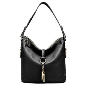 fashion designer women shoulder bag metal tassel real leather tote handbag ladies crossbody (black)