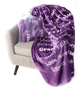 blankiegram christian blanket – “faith” plush throw blanket – inspired gifts ideas for the entire family, comfort gifts, purple