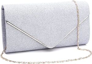 bbjinronjy clutch purse evening bag for women prom sparkling handbag with detachable chain for wedding and party (silver)