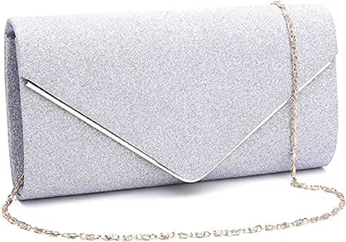 BBjinronjy Clutch Purse Evening Bag for Women Prom Sparkling Handbag With Detachable Chain for Wedding and Party (Silver)