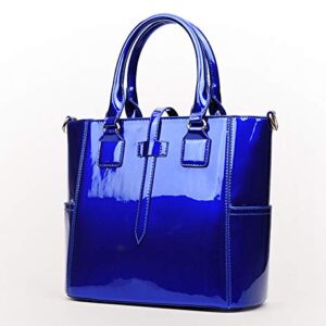 Yan Show Women's New Zipper Bag 3PCS Handbags Patent Leather Fashion Shoulder Bag Large Capacity Handbag, Blue