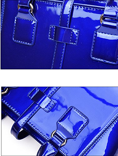 Yan Show Women's New Zipper Bag 3PCS Handbags Patent Leather Fashion Shoulder Bag Large Capacity Handbag, Blue