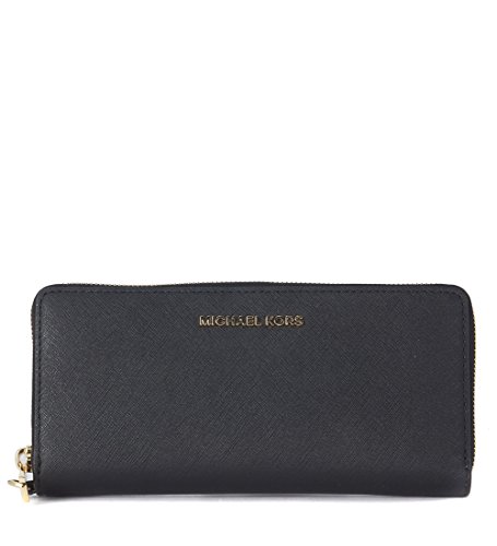 Michael Kors ZA Travel Continental Jet Set Clutch Wallet Wristlet (Signature MK Mirror Metallic Nickel)