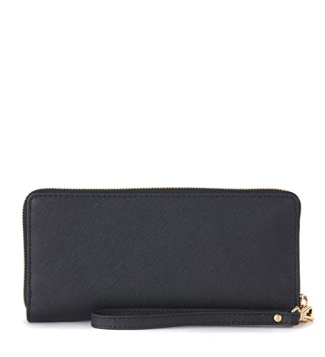 Michael Kors ZA Travel Continental Jet Set Clutch Wallet Wristlet (Signature MK Mirror Metallic Nickel)