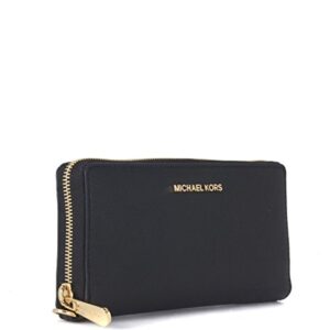 Michael Kors ZA Travel Continental Jet Set Clutch Wallet Wristlet (Signature MK Mirror Metallic Nickel)