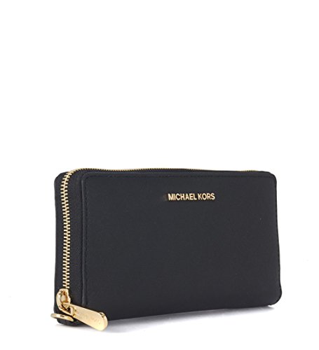 Michael Kors ZA Travel Continental Jet Set Clutch Wallet Wristlet (Signature MK Mirror Metallic Nickel)