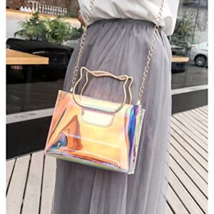 Holographic Clear Jelly Tote Bag Mini Hologram Crossbody Purse for Women with Cute Handle