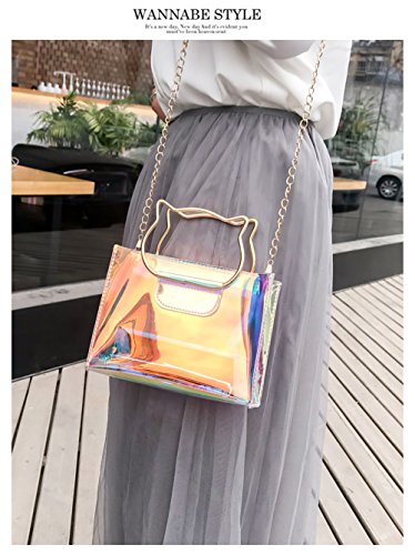 Holographic Clear Jelly Tote Bag Mini Hologram Crossbody Purse for Women with Cute Handle