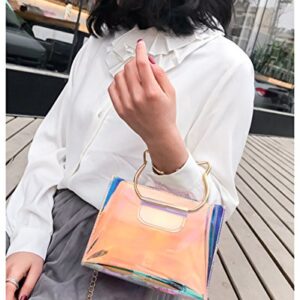 Holographic Clear Jelly Tote Bag Mini Hologram Crossbody Purse for Women with Cute Handle