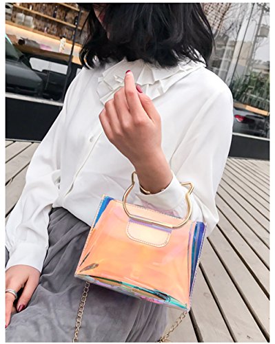 Holographic Clear Jelly Tote Bag Mini Hologram Crossbody Purse for Women with Cute Handle