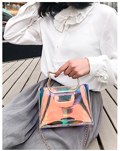 Holographic Clear Jelly Tote Bag Mini Hologram Crossbody Purse for Women with Cute Handle