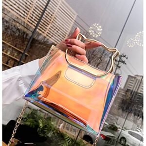 Holographic Clear Jelly Tote Bag Mini Hologram Crossbody Purse for Women with Cute Handle