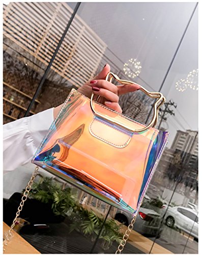 Holographic Clear Jelly Tote Bag Mini Hologram Crossbody Purse for Women with Cute Handle