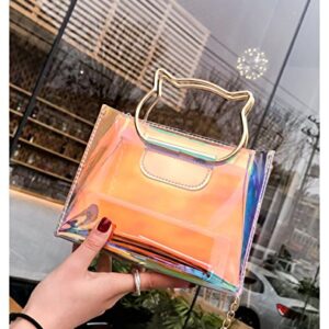 Holographic Clear Jelly Tote Bag Mini Hologram Crossbody Purse for Women with Cute Handle