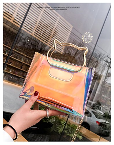 Holographic Clear Jelly Tote Bag Mini Hologram Crossbody Purse for Women with Cute Handle