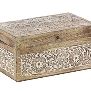 Deco 79 Mango Wood Floral Box with Hinged Lid, Set of 3 8", 10", 12"W, Brown