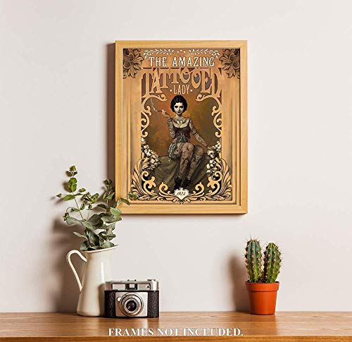 Red Horse Designs The Tattooed Lady, Vintage Decor, Antique Tattoo Model Photo, Retro Room Decor Photo Prints, Vintage 11 x 14 Prints