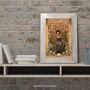 Red Horse Designs The Tattooed Lady, Vintage Decor, Antique Tattoo Model Photo, Retro Room Decor Photo Prints, Vintage 11 x 14 Prints