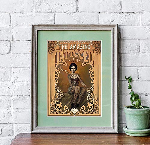 Red Horse Designs The Tattooed Lady, Vintage Decor, Antique Tattoo Model Photo, Retro Room Decor Photo Prints, Vintage 11 x 14 Prints