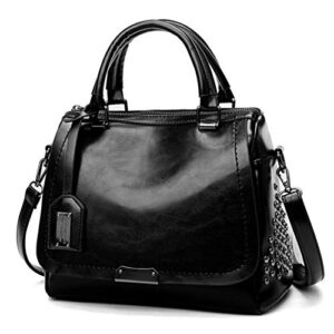 andongnywell women’s rivet boston bag barrel design satchel top handle pillow handbags mini bennett crossbody (black)