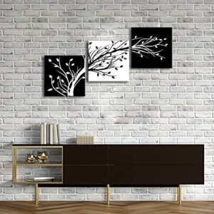 Wieco Art Leaves Modern 3 Panels Flowers Artwork Giclee Canvas Prints Black and White Abstract Floral Trees Pictures Paintings on Canvas Wall Art for Living Room Bedroom Home Decorations