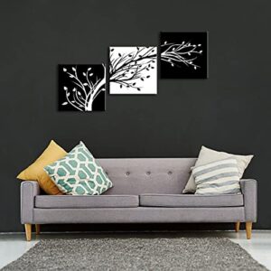 Wieco Art Leaves Modern 3 Panels Flowers Artwork Giclee Canvas Prints Black and White Abstract Floral Trees Pictures Paintings on Canvas Wall Art for Living Room Bedroom Home Decorations