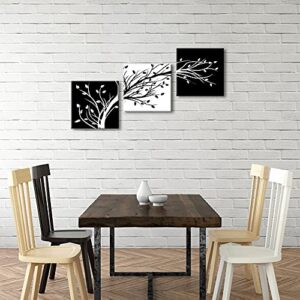 Wieco Art Leaves Modern 3 Panels Flowers Artwork Giclee Canvas Prints Black and White Abstract Floral Trees Pictures Paintings on Canvas Wall Art for Living Room Bedroom Home Decorations