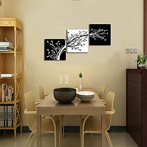 Wieco Art Leaves Modern 3 Panels Flowers Artwork Giclee Canvas Prints Black and White Abstract Floral Trees Pictures Paintings on Canvas Wall Art for Living Room Bedroom Home Decorations