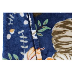 Fall Decor Throw Blanket: Soft Orange White Pumpkins Leaves and Berries on Slate Blue Background for Living Room Couch Bed Chair or Dorm