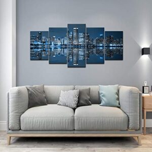 LevvArts - Chicago Downtown at Night Picture Canvas Print - Modern City Wall Art - 5 Panels Framed Artwork for Office Living Room Wall Decoration