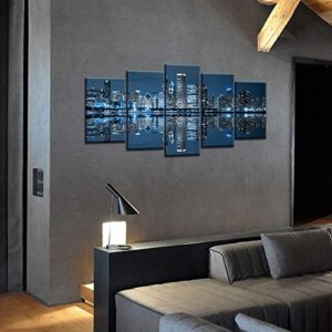 LevvArts - Chicago Downtown at Night Picture Canvas Print - Modern City Wall Art - 5 Panels Framed Artwork for Office Living Room Wall Decoration