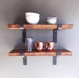 new england wood crafters rustic wall shelves with metal brackets – wall mount shelf | usa handmade wall shelf – (set of 2) 1.5” x 7.5” (espresso, 36”)