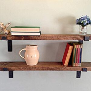 New England Wood Crafters Rustic Wall Shelves with Metal Brackets - Wall Mount Shelf | USA Handmade Wall Shelf - (Set of 2) 1.5'' X 7.5'' (Espresso, 36'')