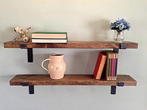 New England Wood Crafters Rustic Wall Shelves with Metal Brackets - Wall Mount Shelf | USA Handmade Wall Shelf - (Set of 2) 1.5'' X 7.5'' (Espresso, 36'')