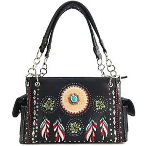 justin west tribal dream catcher feather embroidered ccw concealed carry handbag (black handbag only)