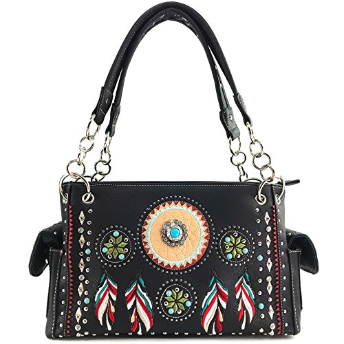 Justin West Tribal Dream Catcher Feather Embroidered CCW Concealed Carry Handbag (Black Handbag Only)