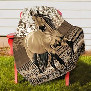 elegant western galloping horse fleece throw blanket – lightweight super soft polyester blanket for couch chair sofa living room – 63″x73″ large brown horse printed blanket