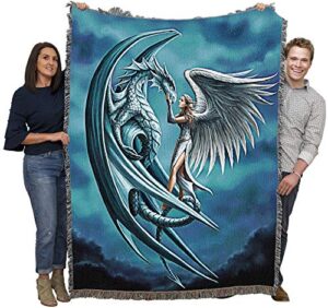 pure country weavers silverback dragon with angel blanket by anne stokes age of dragons collection – gift fantasy tapestry throw woven from cotton – made in the usa (72×54)
