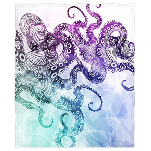 Goodbath Octopus Throw Blanket, Ocean Animals Sea Monster Kraken Soft Fleece Blanket for Couch Sofa Bed Travelling, 58 x 80 Inch