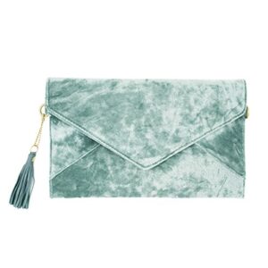 premium large crushed velvet tassel envelope flap clutch evening bag purse, t blue