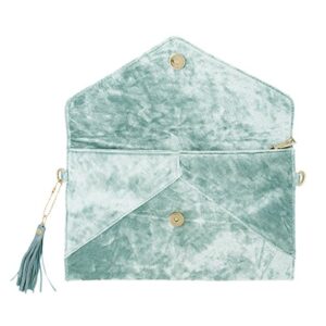 Premium Large Crushed Velvet Tassel Envelope Flap Clutch Evening Bag Purse, T Blue