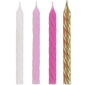 Spiral Party Candles - 2.5" | Pink, White & Gold | 24 Pcs