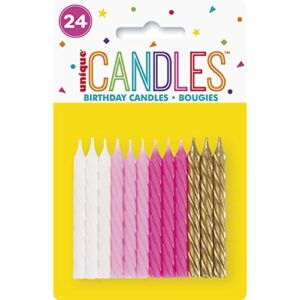 Spiral Party Candles - 2.5" | Pink, White & Gold | 24 Pcs