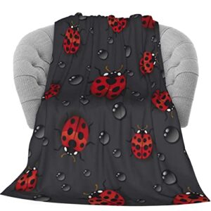 kiuloam ladybug raindrop soft throw blanket 40″x50″ lightweight flannel fleece blanket for living room bedroom sofa couch warm and cozy