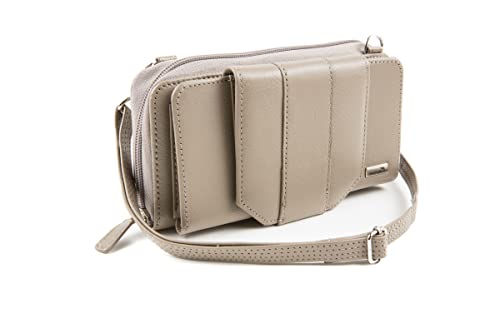 WalletBe Women's Wallet RFID Cell Phone Purse Leather Crossbody with Accordion Pebbled Taupe