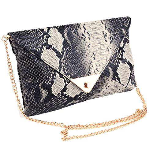 Women Snakeskin Envelope Clutch Bag Crossbody Purses With Chains Evening Party Prom Shoulder Messenger Handbags